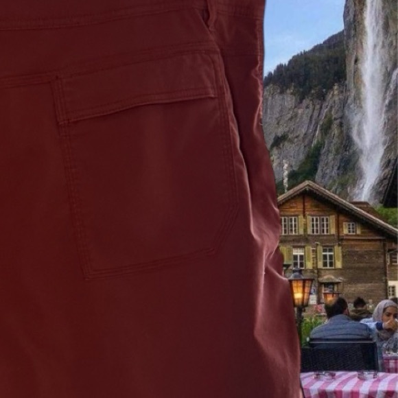 PRANA MENS BREATHE BELTED FOR ADJ WAIST. RARE MAROON AS WELL AS 38W 12L LIKE NEW - Picture 5 of 11